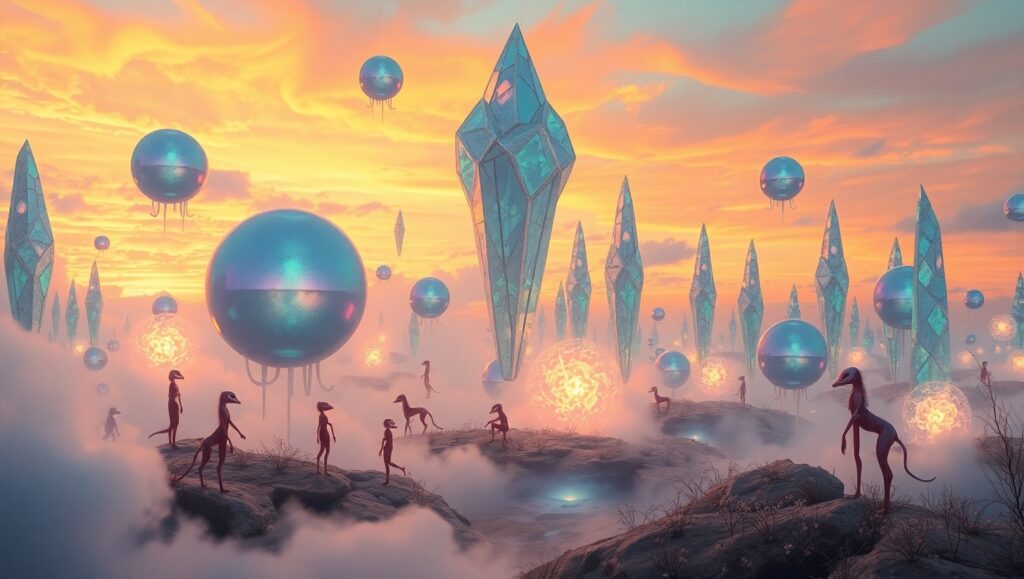 Abstract Creatures in a Dreamy Landscape – free AI stock image