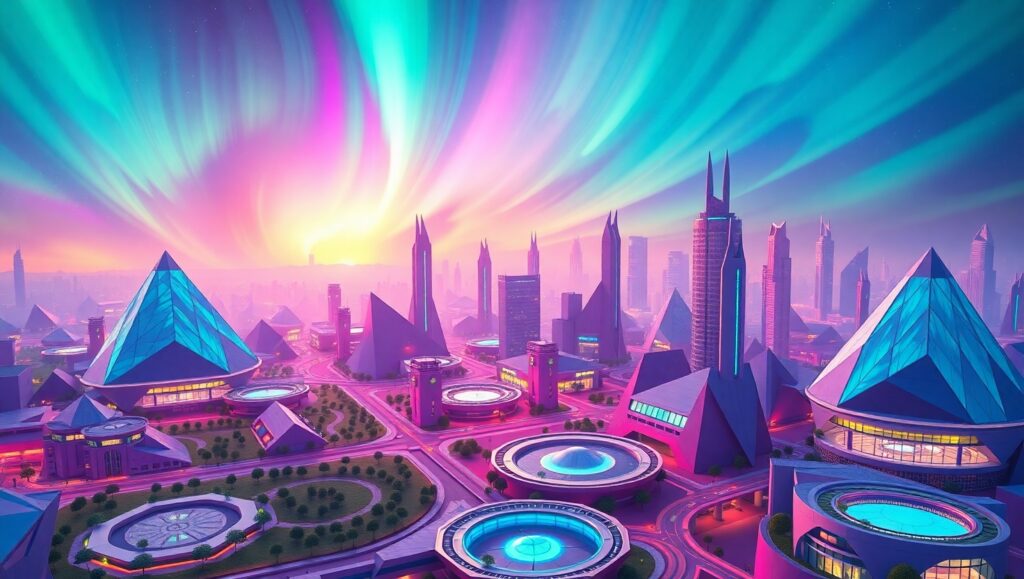Abstract Future: A Geometric Cityscape – free AI stock image