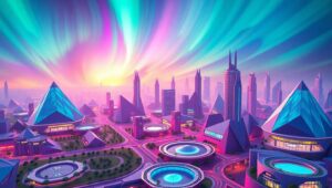 Abstract Future: A Geometric Cityscape – free AI stock image