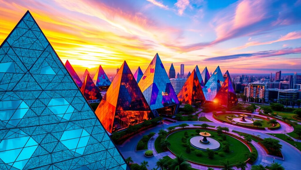 Abstract Geometric Cityscape at Dusk – free AI stock image