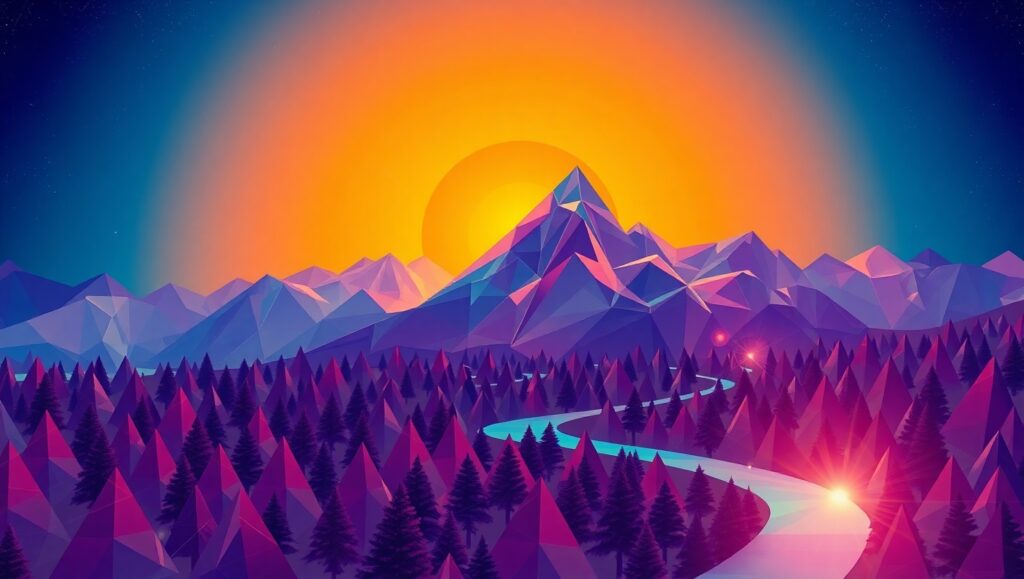 Abstract Geometric Landscape at Sunset – free AI stock image