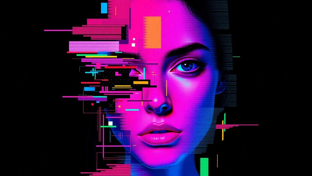 Abstract Glitch Portrait Exploration – free AI stock image