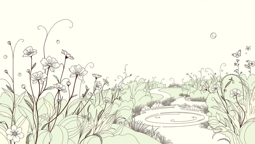 Abstract Line Art Garden Scene – free AI stock image