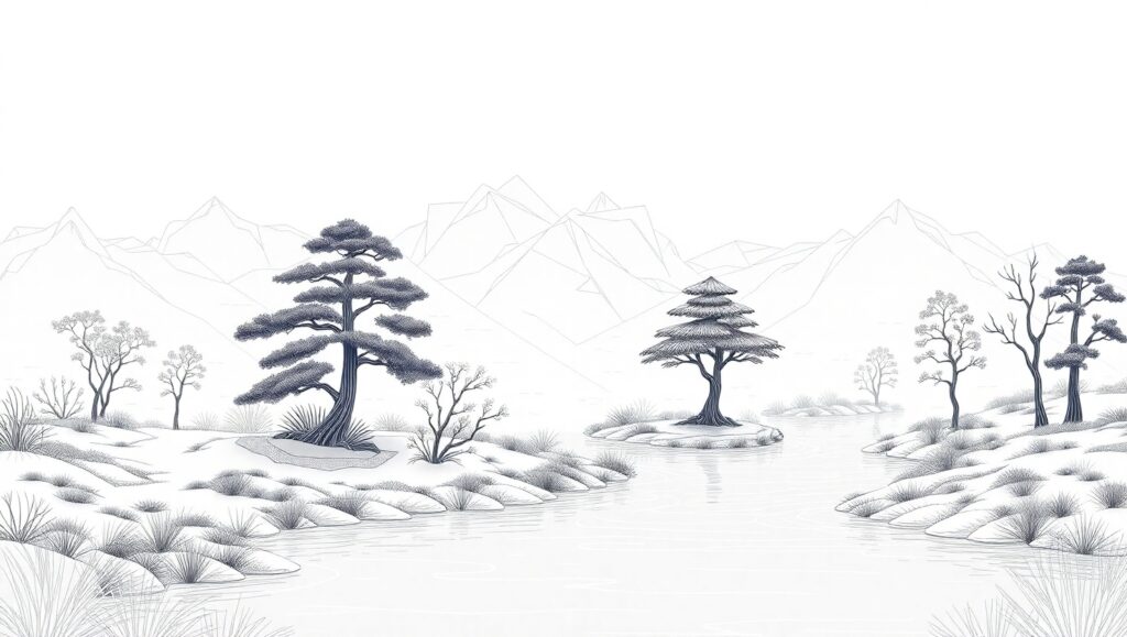 Abstract Line Art Nature Scene – free AI stock image