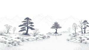 Abstract Line Art Nature Scene – free AI stock image