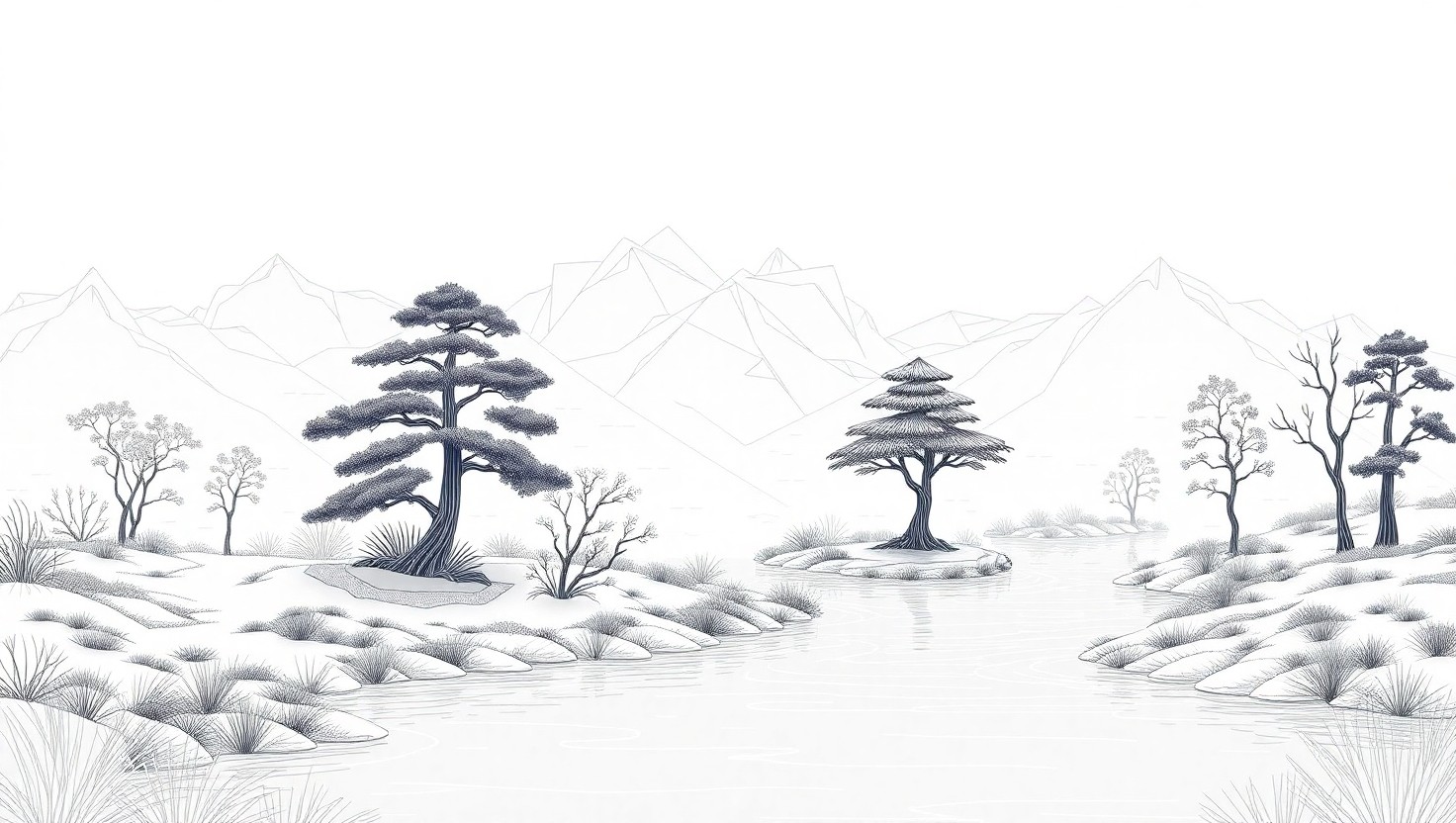 Abstract Line Art Nature Scene – free AI stock image