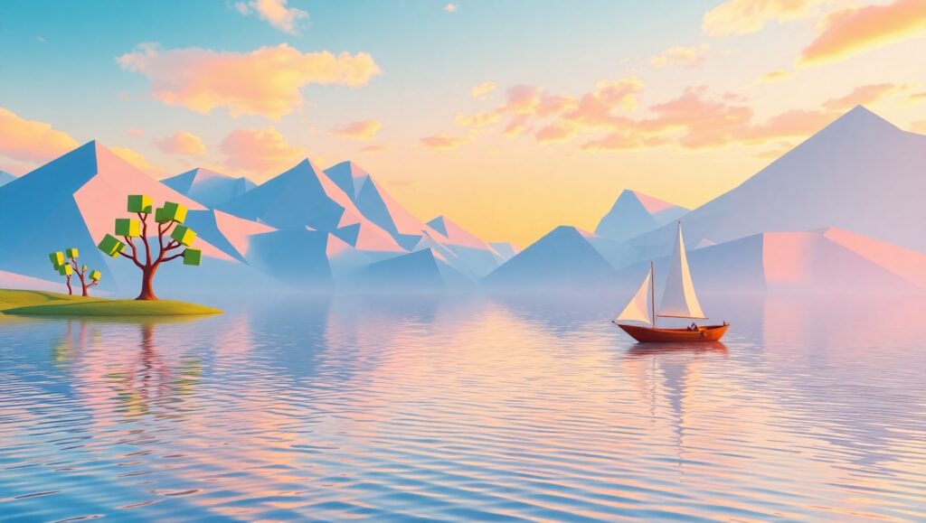 Abstract Low-Poly Lake Landscape – free AI stock image