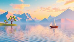 Abstract Low-Poly Lake Landscape – free AI stock image