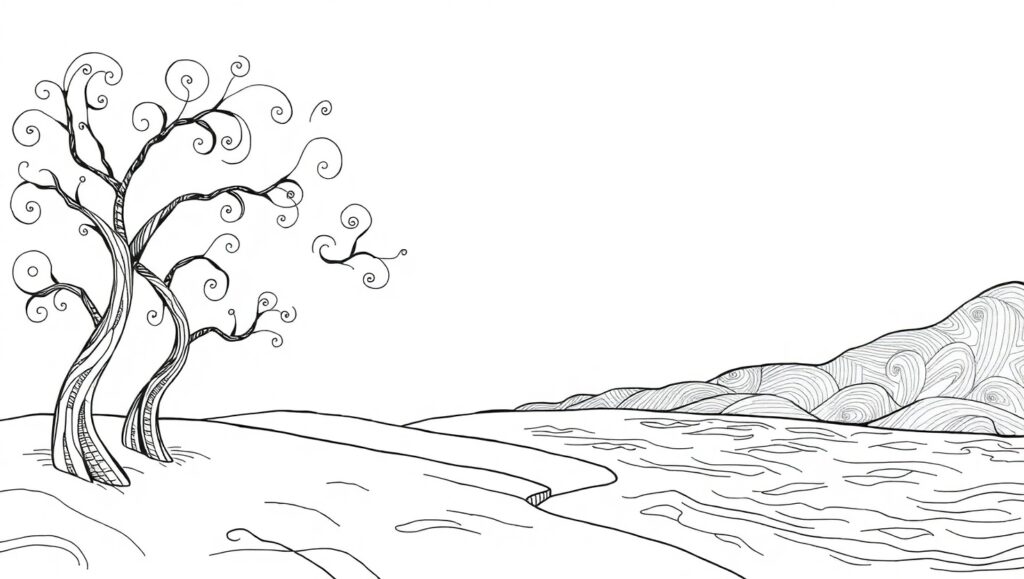 Abstract Serene Landscape in Line Art – free AI stock image