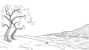 Abstract Serene Landscape in Line Art – free AI stock image