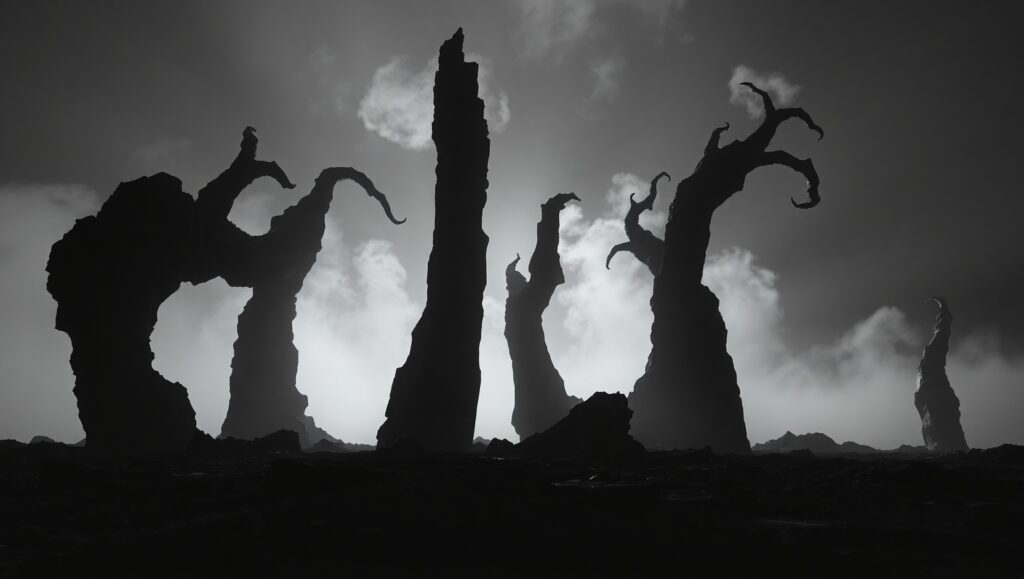 Abstract Shadows in Monochrome Landscape – free AI stock image