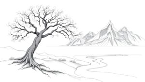 Abstract Tree and Geometric Landscape – free AI stock image