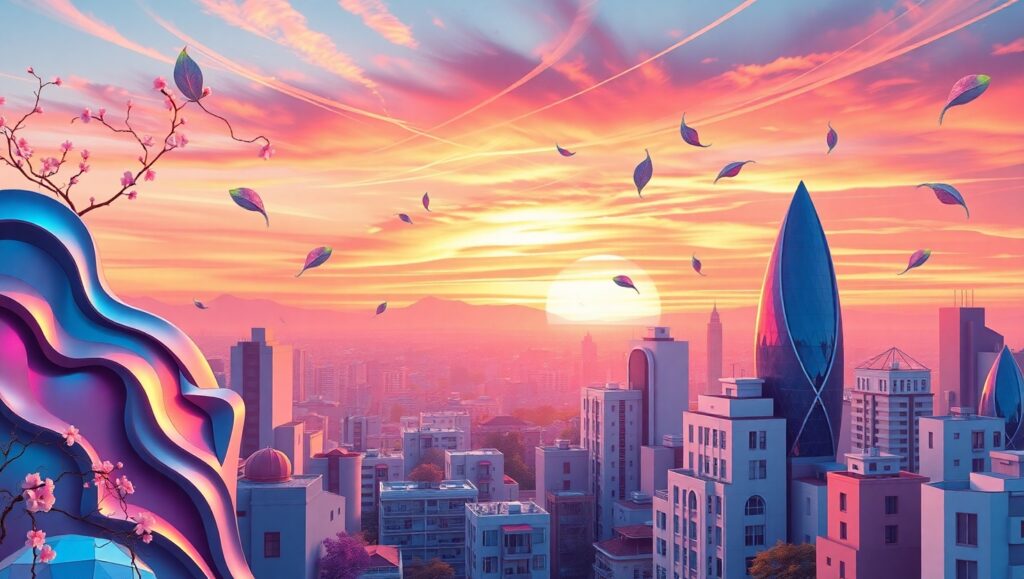 Abstract Urban Sunset Escape – free AI stock image
