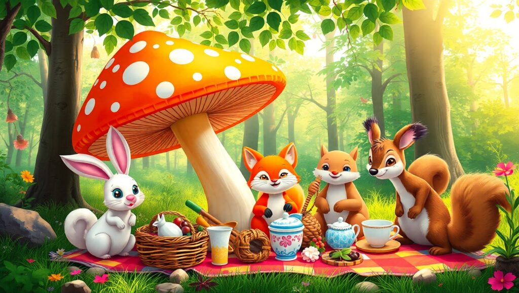 Adorable Forest Picnic Adventure – free AI stock image