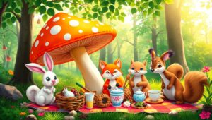 Adorable Forest Picnic Adventure – free AI stock image