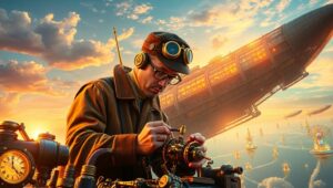 Adventures of the Clockwork Skyship – free AI stock image