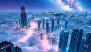 Aerial City Above the Clouds – free AI stock image