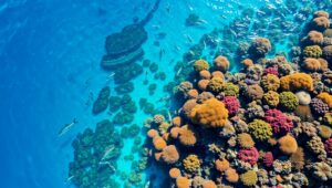 Aerial Harmony Above Coral Wonders – free AI stock image