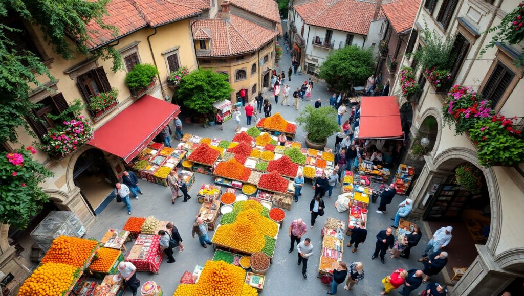Aerial Market Square Delight – free AI stock image