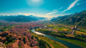 Aerial View of Ancient Valley City – free AI stock image