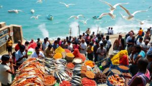 Aerial View of Seaside Market – free AI stock image