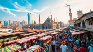 Aerial View of Urban Marketplace – free AI stock image