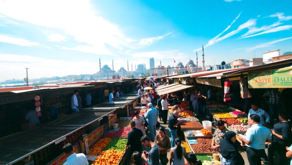 Aerial View of Vibrant City Market – free AI stock image