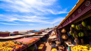 Aerial View of Vibrant Marketplace – free AI stock image