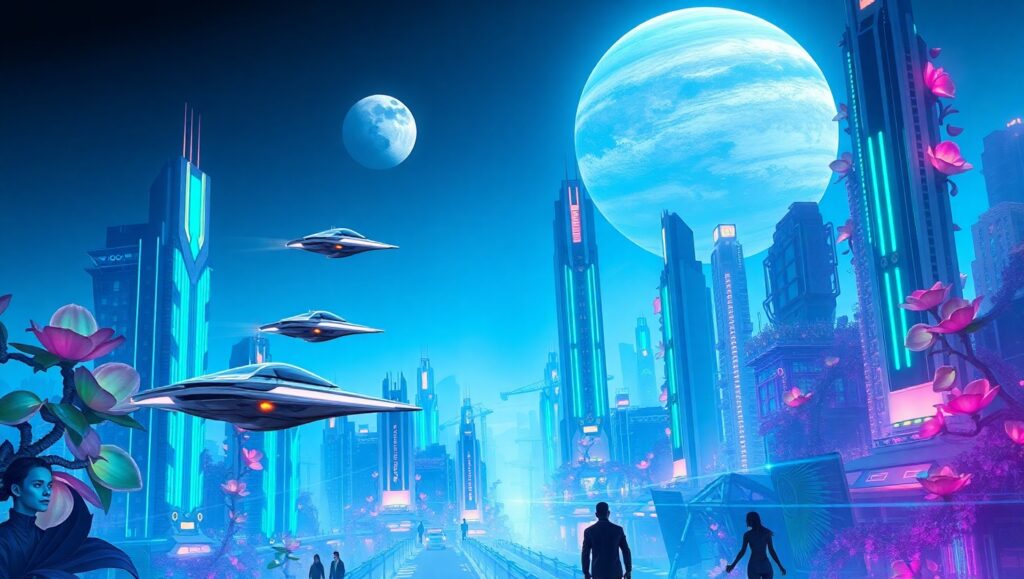 Alien City Amidst Neon Dreams – free AI stock image