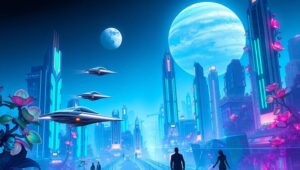 Alien City Amidst Neon Dreams – free AI stock image