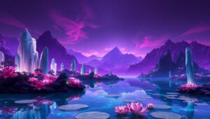 Alien Landscape with Bioluminescent Flora – free AI stock image