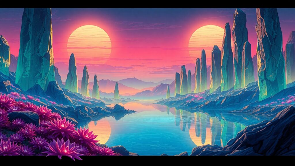 Alien Landscape with Crystalline Structures – free AI stock image