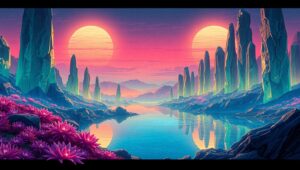 Alien Landscape with Crystalline Structures – free AI stock image