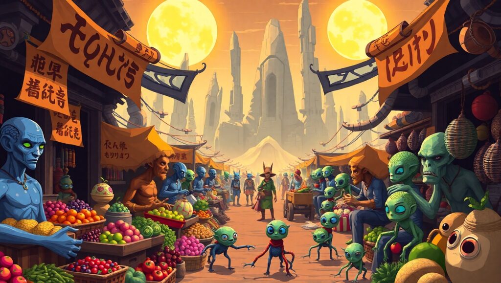 Alien Marketplace on Strange Planet – free AI stock image