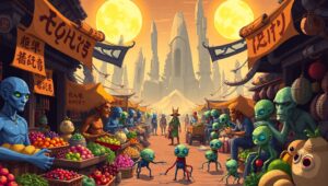 Alien Marketplace on Strange Planet – free AI stock image