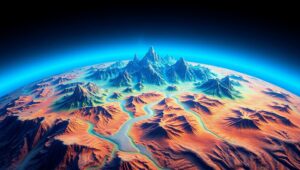 Alien Planet Topographic Exploration – free AI stock image