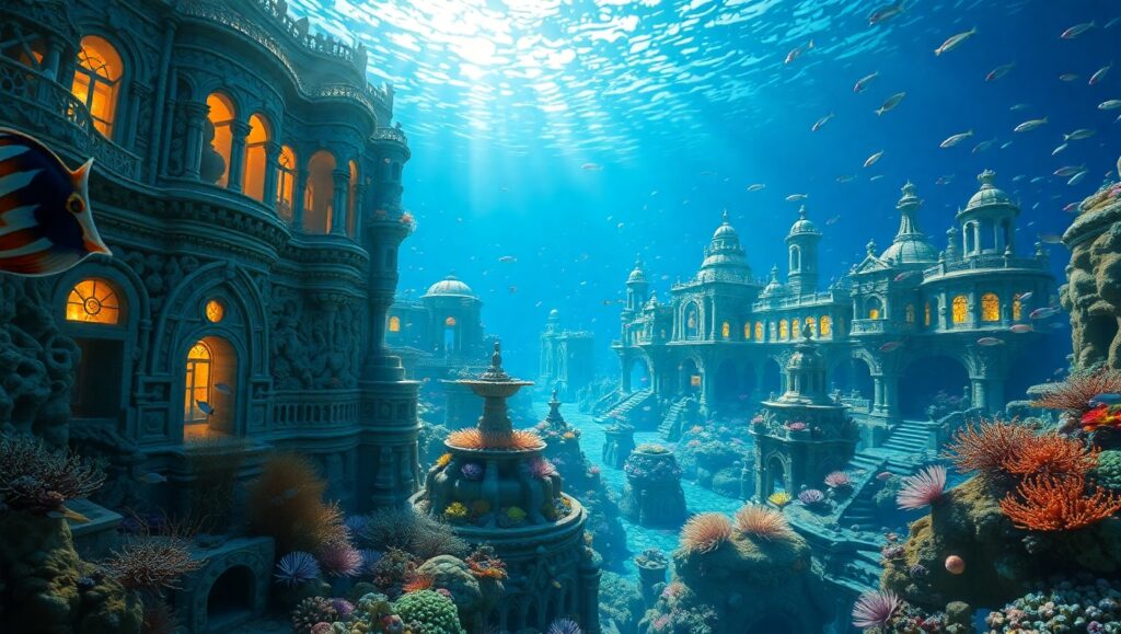 Ancient City Beneath the Waves – free AI stock image