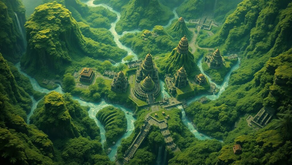 Ancient City in Lush Jungle – free AI stock image