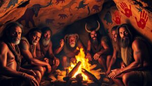 Ancient Fireside Gatherings Depicted – free AI stock image