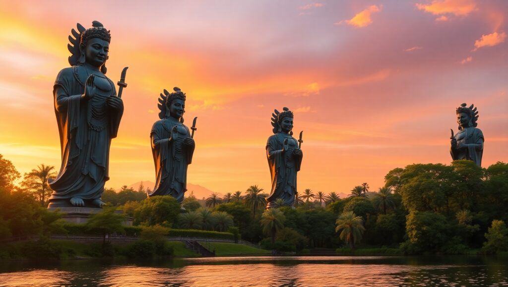 Ancient Gods in Bronze Landscape – free AI stock image
