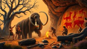 Ancient Hunt in Cave Art Style – free AI stock image