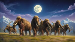 Ancient Hunters and Mammoths Unite – free AI stock image