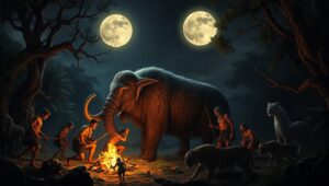 Ancient Hunters in Cave Art – free AI stock image