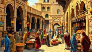 Ancient Marketplace in Mosaic Style – free AI stock image