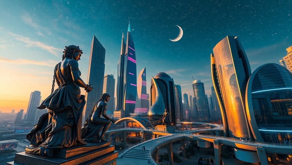 Ancient Meets Future in Bronze – free AI stock image