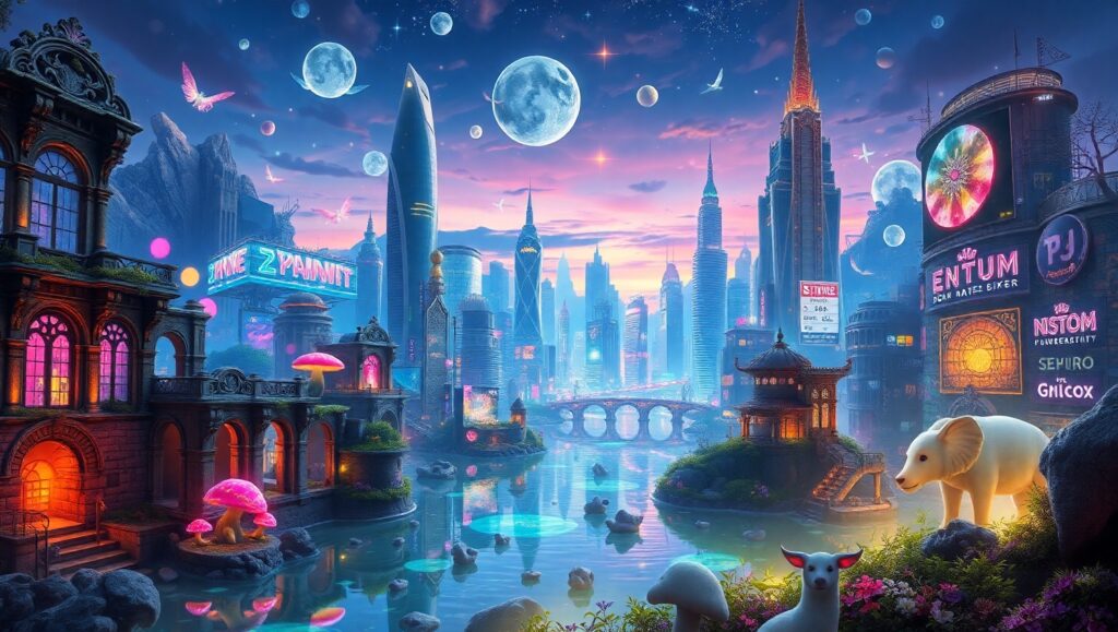 Ancient Meets Future in Twilight City – free AI stock image