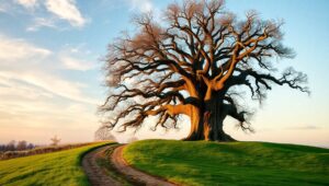 Ancient Oak Under Rolling Clouds – free AI stock image