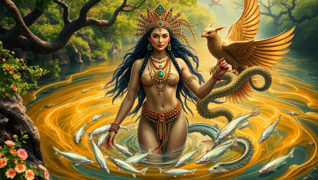 Ancient River Goddess in Bronze – free AI stock image