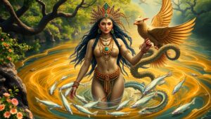 Ancient River Goddess in Bronze – free AI stock image