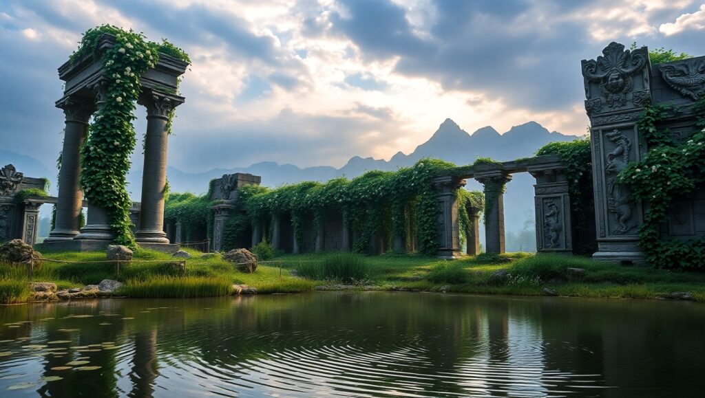 Ancient Ruins Amidst Verdant Nature – free AI stock image